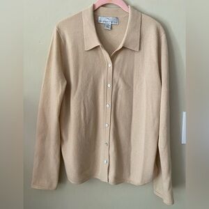 Precious Fibers 100% Cashmere Cream Long Sleeve Button Down Shirt L